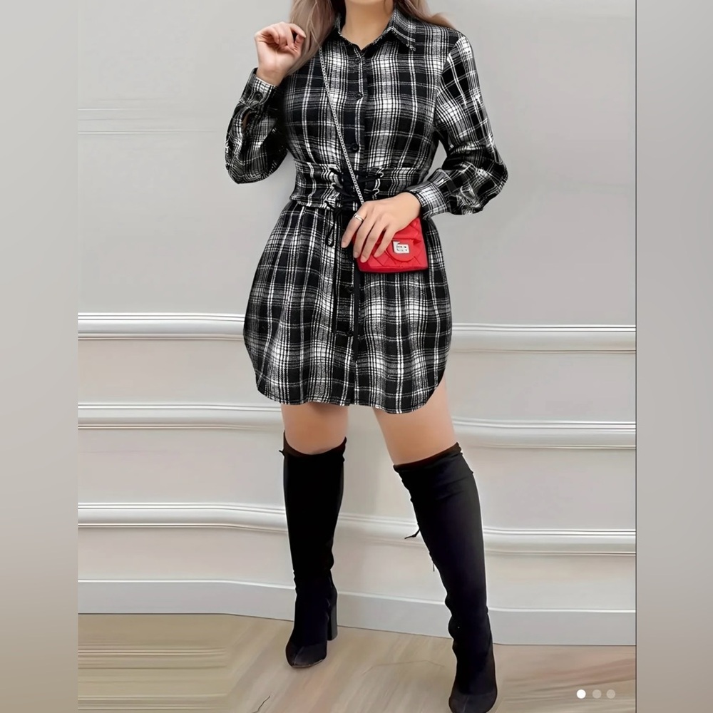 Plaid Black and White Shirt Dress size M